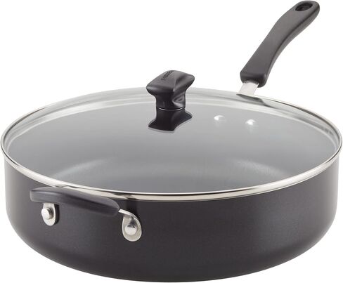 طباخ Farberware Cookstart DiamondMax غير لاصق مع غطاء ومقبض مساعد، آمن للاستخدام في غسالة الأطباق، 6 كوارت، أسود in Kuwait