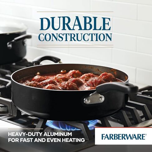 طباخ Farberware Cookstart DiamondMax غير لاصق مع غطاء ومقبض مساعد، آمن للاستخدام في غسالة الأطباق، 6 كوارت، أسود in Kuwait