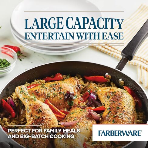 طباخ Farberware Cookstart DiamondMax غير لاصق مع غطاء ومقبض مساعد، آمن للاستخدام في غسالة الأطباق، 6 كوارت، أسود in Kuwait