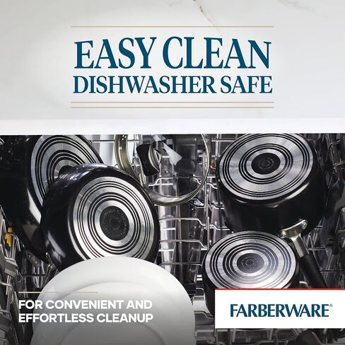 طباخ Farberware Cookstart DiamondMax غير لاصق مع غطاء ومقبض مساعد، آمن للاستخدام في غسالة الأطباق، 6 كوارت، أسود in Kuwait
