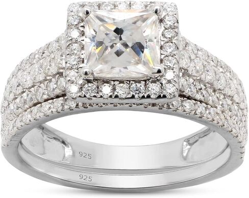 SAVEARTH DIAMONDS 1 1/2 ct. t.w Princess & Round Cut Lab Created Moissanite Diamond Halo Engagement Wedding Band Bridal Set Ring In 14K Gold Over Sterling Silver (G-H Color, VVS1 Clarity, 1.50 Cttw) in Saudi Arabia