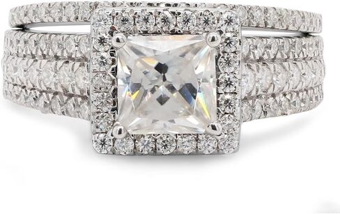 SAVEARTH DIAMONDS 1 1/2 ct. t.w Princess & Round Cut Lab Created Moissanite Diamond Halo Engagement Wedding Band Bridal Set Ring In 14K Gold Over Sterling Silver (G-H Color, VVS1 Clarity, 1.50 Cttw) in Saudi Arabia