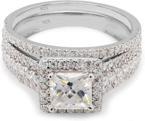 SAVEARTH DIAMONDS 1 1/2 ct. t.w Princess & Round Cut Lab Created Moissanite Diamond Halo Engagement Wedding Band Bridal Set Ring In 14K Gold Over Sterling Silver (G-H Color, VVS1 Clarity, 1.50 Cttw) in Saudi Arabia