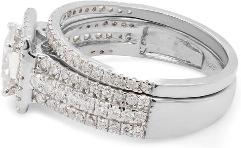 SAVEARTH DIAMONDS 1 1/2 ct. t.w Princess & Round Cut Lab Created Moissanite Diamond Halo Engagement Wedding Band Bridal Set Ring In 14K Gold Over Sterling Silver (G-H Color, VVS1 Clarity, 1.50 Cttw) in Saudi Arabia
