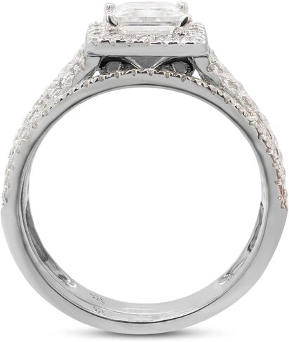 SAVEARTH DIAMONDS 1 1/2 ct. t.w Princess & Round Cut Lab Created Moissanite Diamond Halo Engagement Wedding Band Bridal Set Ring In 14K Gold Over Sterling Silver (G-H Color, VVS1 Clarity, 1.50 Cttw) in Saudi Arabia
