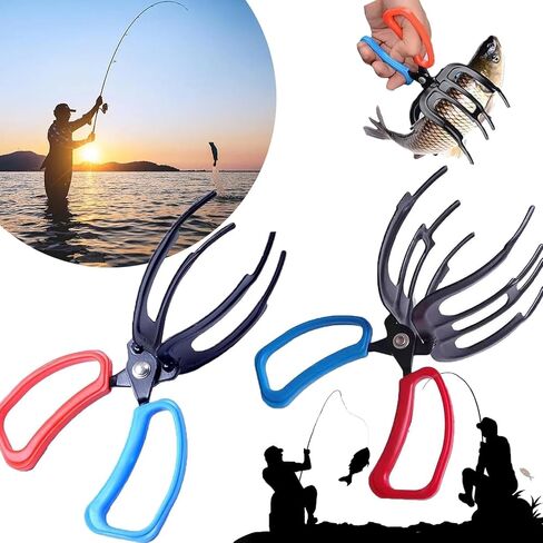 2 Packs Upgrade 2/3 Claw Fish Gripper, Metal Fishing Pliers Gripper Catch Fish Control Clamp, Three Teeth Fishing Pliers Control Forceps Fishing Accessories for Most Freshwater Fish Grip Tackle Holder in Saudi Arabia