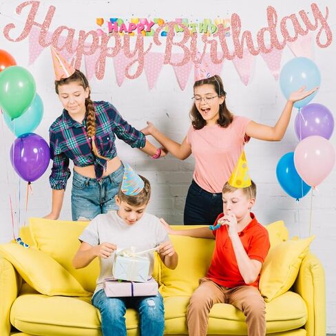 Accevo Black Happy Birthday Sign 10 Feet Pre-Strung Glitter Black Happy Birthday Banner NO DIY Happy Birthday Banner for Kids & Adults Birthday Party Decorations Happy Birthday Garland in Saudi Arabia