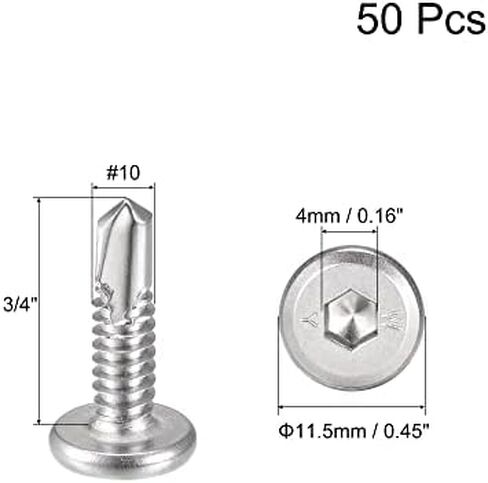 uxcell Hex Socket Self Tapping Screws, 10 x 3/4" 410 Stainless Steel Sheet Metal Flat Head Drilling Screw 50pcs, Black in Saudi Arabia