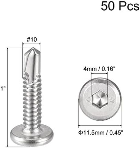 uxcell Hex Socket Self Tapping Screws, 10 x 3/4" 410 Stainless Steel Sheet Metal Flat Head Drilling Screw 50pcs, Black in Saudi Arabia