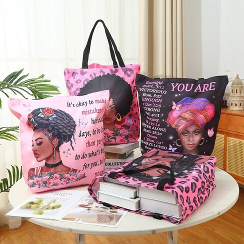 4 Pack African American Tote Bags for Women Large Shoulder Bag Black Girl Satchel Handbags Work Travel Beach in Saudi Arabia