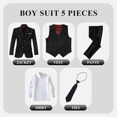 Boys' Suits Slim Fit 5 Pieces, Boys Formal Suit Set, Slim Fit Boy Suit, Wedding Suit Ring Bearer Suits, Boy Suits in Kuwait