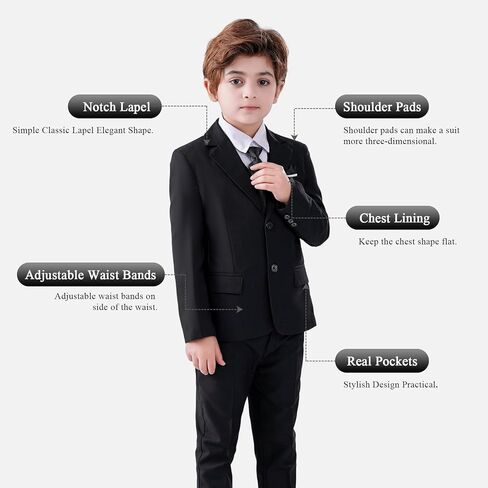 Boys' Suits Slim Fit 5 Pieces, Boys Formal Suit Set, Slim Fit Boy Suit, Wedding Suit Ring Bearer Suits, Boy Suits in Kuwait