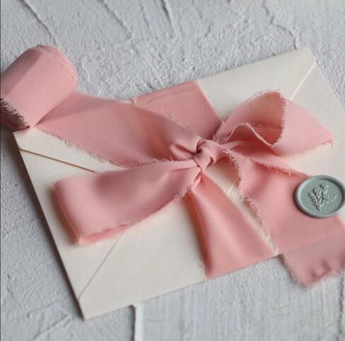 Chiffon Ribbon 3 Rolls Handmade Fringe Chiffon Silk Ribbon 21 Yard 1.5" Coral Ice & Green Ribbons Set for Wedding Invitations Bridal Bouquets Gifts Wrapping DIY Crafts Baby Shower Invitations in Kuwait