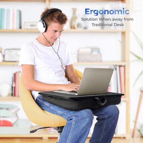مكتب لاب توب، مكتب لاب توب مع وسادة، مكتب لاب توب للكمبيوتر المحمول، يناسب كمبيوتر محمول يصل إلى 17 بوصة، قابل للإزالة والغسل، مكتب كمبيوتر محمول للسرير، الأريكة، المكتب المنزلي، أسود، L.DOCTOR (كبير) in Kuwait