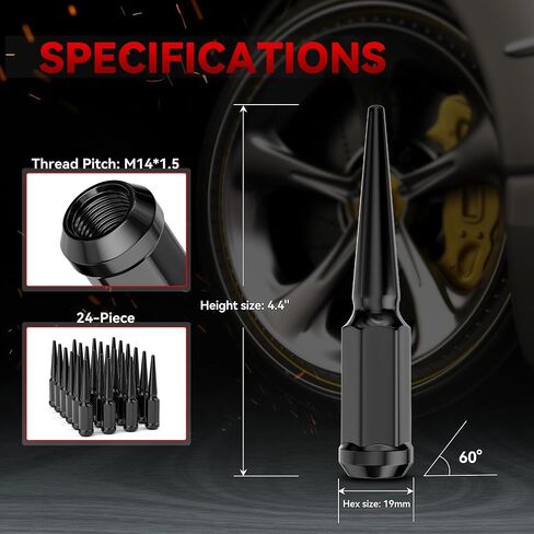 EZISOE 32 pcs Chrome M14x1.5 Spike Wheel Lug Nuts, Closed End Spike Lug Nuts with 1 Socket Key, Conical Bulge Seat, Fit for Silverado, Sierra, Ram 1500 2500 3500 F250 F350 in Saudi Arabia