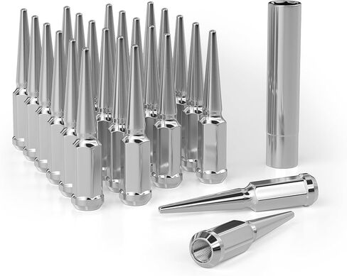 EZISOE 32 pcs Chrome M14x1.5 Spike Wheel Lug Nuts, Closed End Spike Lug Nuts with 1 Socket Key, Conical Bulge Seat, Fit for Silverado, Sierra, Ram 1500 2500 3500 F250 F350 in Saudi Arabia