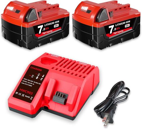 هذا 7.0 أمبير 2 حزمة M-18 18 فولت بطارية ليثيوم بديلة لمجموعة بطارية وشاحن ميلووكي M-18 48-11-1840 48-11-1815 48-11-1820 48-11-1850، متوافق مع أدوات الطاقة اللاسلكية ميلووكي 18 فولت in Kuwait