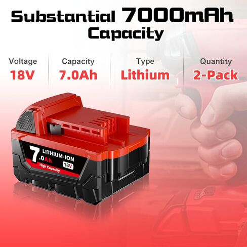 هذا 7.0 أمبير 2 حزمة M-18 18 فولت بطارية ليثيوم بديلة لمجموعة بطارية وشاحن ميلووكي M-18 48-11-1840 48-11-1815 48-11-1820 48-11-1850، متوافق مع أدوات الطاقة اللاسلكية ميلووكي 18 فولت in Kuwait