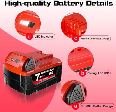 هذا 7.0 أمبير 2 حزمة M-18 18 فولت بطارية ليثيوم بديلة لمجموعة بطارية وشاحن ميلووكي M-18 48-11-1840 48-11-1815 48-11-1820 48-11-1850، متوافق مع أدوات الطاقة اللاسلكية ميلووكي 18 فولت in Kuwait