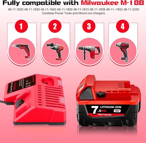 هذا 7.0 أمبير 2 حزمة M-18 18 فولت بطارية ليثيوم بديلة لمجموعة بطارية وشاحن ميلووكي M-18 48-11-1840 48-11-1815 48-11-1820 48-11-1850، متوافق مع أدوات الطاقة اللاسلكية ميلووكي 18 فولت in Kuwait