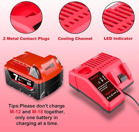 هذا 7.0 أمبير 2 حزمة M-18 18 فولت بطارية ليثيوم بديلة لمجموعة بطارية وشاحن ميلووكي M-18 48-11-1840 48-11-1815 48-11-1820 48-11-1850، متوافق مع أدوات الطاقة اللاسلكية ميلووكي 18 فولت in Kuwait