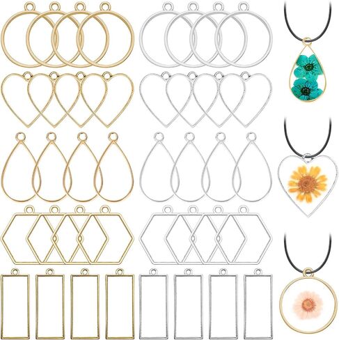 50pcs Open Bezels 5 Styles Open Frame Pendant Open Back Bezel Pendant Geometric Hollow Frame Pendant for Resin Casting, Necklace, Earrings, Pressed Flower, DIY Crafts(White K) in Saudi Arabia