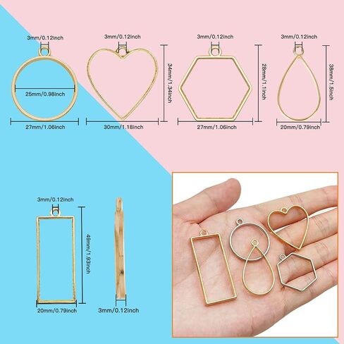 50pcs Open Bezels 5 Styles Open Frame Pendant Open Back Bezel Pendant Geometric Hollow Frame Pendant for Resin Casting, Necklace, Earrings, Pressed Flower, DIY Crafts(White K) in Saudi Arabia