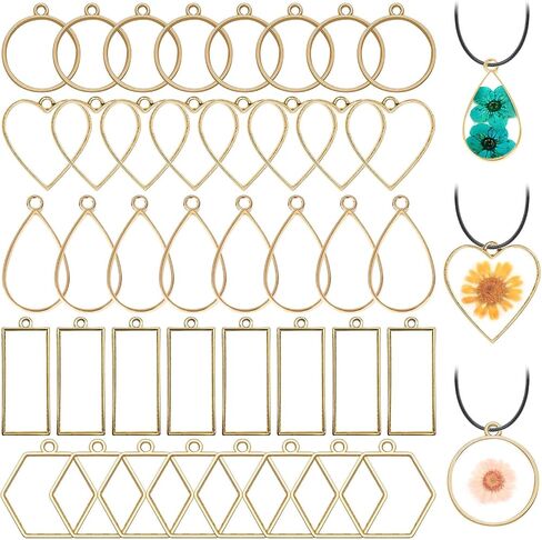 50pcs Open Bezels 5 Styles Open Frame Pendant Open Back Bezel Pendant Geometric Hollow Frame Pendant for Resin Casting, Necklace, Earrings, Pressed Flower, DIY Crafts(White K) in Saudi Arabia