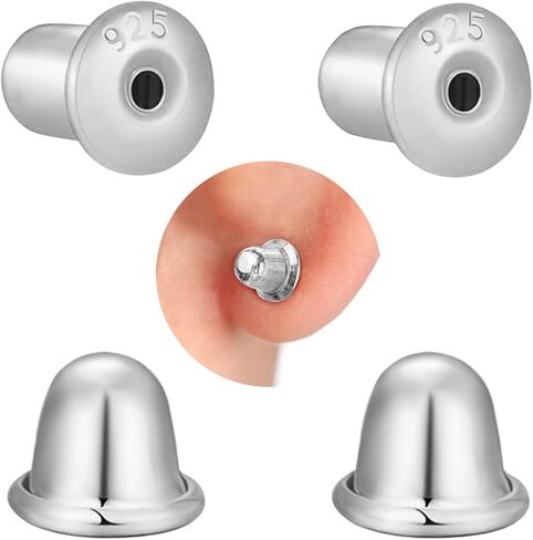 Safety Earring Backs for Studs, Silver Screw on Earring Backings Replacement - 2-Pairs, No Poke for Threaded Post 0.032" in Saudi Arabia