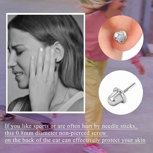 Safety Earring Backs for Studs, Silver Screw on Earring Backings Replacement - 2-Pairs, No Poke for Threaded Post 0.032" in Saudi Arabia
