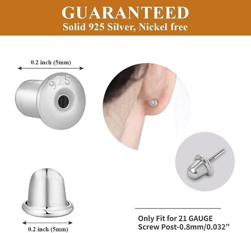 Safety Earring Backs for Studs, Silver Screw on Earring Backings Replacement - 2-Pairs, No Poke for Threaded Post 0.032" in Saudi Arabia
