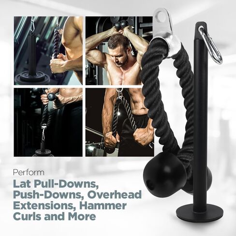 مجموعة حبل Logest Tricep مع دبوس تحميل 2 بوصة - مرفق كابل حبل بطول 27 بوصة - دبوس تحميل هيكل فولاذي صلب أقصى سعة للوزن 225 رطل - دبوس تحميل لألواح الوزن in Kuwait