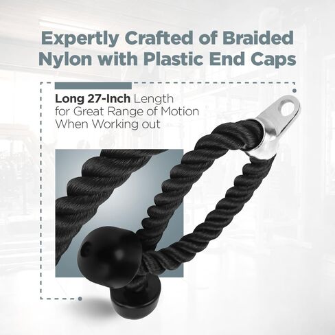 مجموعة حبل Logest Tricep مع دبوس تحميل 2 بوصة - مرفق كابل حبل بطول 27 بوصة - دبوس تحميل هيكل فولاذي صلب أقصى سعة للوزن 225 رطل - دبوس تحميل لألواح الوزن in Kuwait