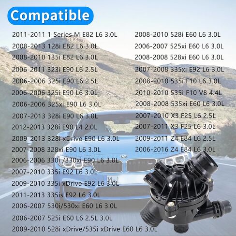11537549476 11537544788 مجموعة مبيت منظم الحرارة متوافقة مع BMW E60 525i 528i 530i 535i، E90 323i 328i 330i 335i، E82 E92، X3 07-11، Z4 06-16، 3.0L KOONDHEEND in Kuwait