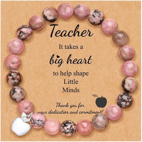 Teacher Appreciation Gifts Teacher Bracelet for Women Natural Stone Bracelet Apple Charm Bracelet Thank You Gifts Teacher Gifts from Students in Kuwait
