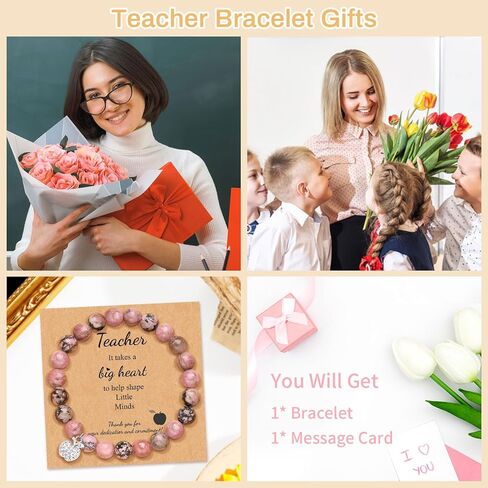Teacher Appreciation Gifts Teacher Bracelet for Women Natural Stone Bracelet Apple Charm Bracelet Thank You Gifts Teacher Gifts from Students in Kuwait