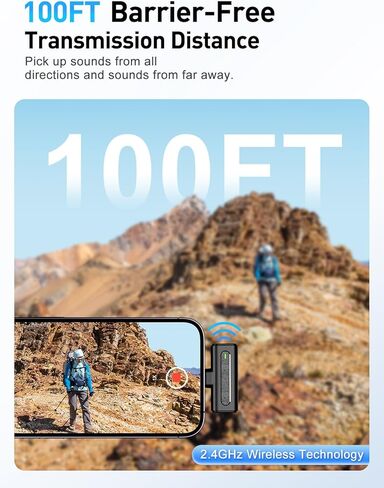 ميكروفون HOPTO اللاسلكي لأجهزة iPhone، قطعتان، مع حقيبة شحن، ميكروفون على شكل طية صدر مع تقليل الضوضاء، ميكروفون صغير للتسجيل/مدونة الفيديو/الفيديو/البث المباشر (أسود) in Kuwait