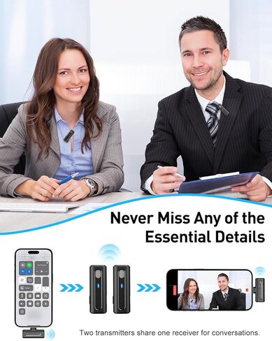 ميكروفون HOPTO اللاسلكي لأجهزة iPhone، قطعتان، مع حقيبة شحن، ميكروفون على شكل طية صدر مع تقليل الضوضاء، ميكروفون صغير للتسجيل/مدونة الفيديو/الفيديو/البث المباشر (أسود) in Kuwait