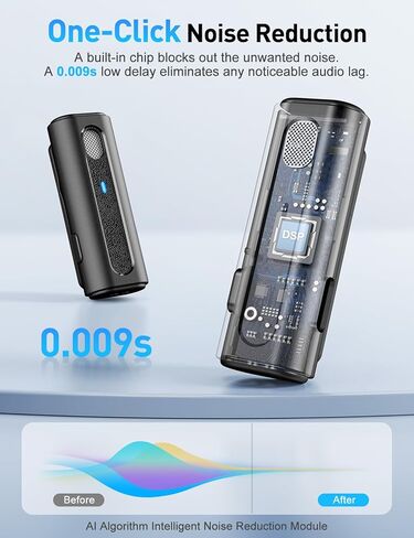 ميكروفون HOPTO اللاسلكي لأجهزة iPhone، قطعتان، مع حقيبة شحن، ميكروفون على شكل طية صدر مع تقليل الضوضاء، ميكروفون صغير للتسجيل/مدونة الفيديو/الفيديو/البث المباشر (أسود) in Kuwait