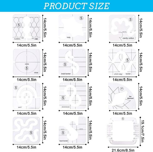 قوالب خياطة اللحف 19 في 1 من PXRJE - مساطر اللحف، قالب حركة حر، إطار، قفازات، ملصقات، لآلة الخياطة المنزلية in Kuwait