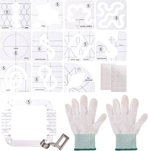 قوالب خياطة اللحف 19 في 1 من PXRJE - مساطر اللحف، قالب حركة حر، إطار، قفازات، ملصقات، لآلة الخياطة المنزلية in Kuwait