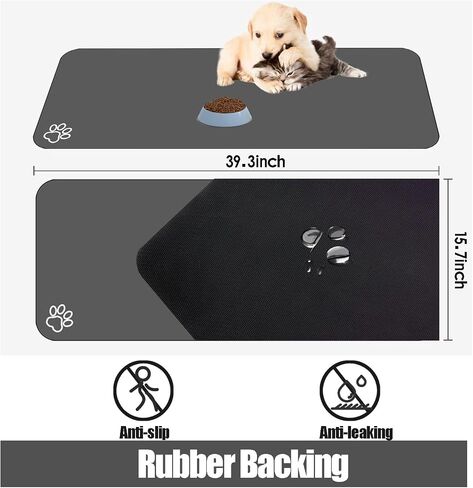 Large Pet Feeding Mat, 39.3"x15.7" Absorbent Quick Dry Dog Mat for Food and Water Bowl, No Stains Easy Clean Dog Water Dispenser Mat, Dog Accessories, Pet Supplies Mat, Dog Bowl Mat for Messy Drinkers in Saudi Arabia