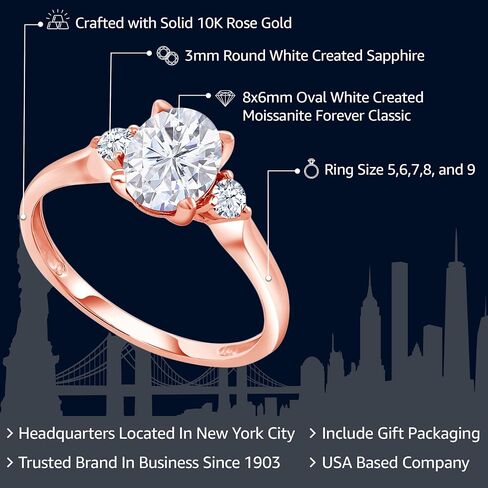 10K Rose Gold Forever Classic Moissanite by Charles & Colvard and Created Sapphire Engagement Solitaire Ring For Women (1.60 Cttw, Available in size 5, 6, 7, 8, 9) in Saudi Arabia