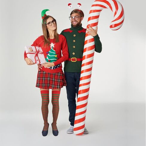 3 أزواج من جوارب عيد الميلاد من بيكتيان للنساء، جوارب مخططة فوق الركبة، جوارب كاندي قصب قزم جوارب الفخذ العليا للفتيات والنساء (أحمر، أبيض، أخضر) in Kuwait