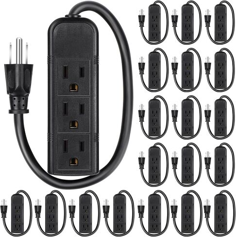 Copkim 20 Pack 3 Outlet Power Strip Flat Plug Extension Cord, 1 ft, Black in Kuwait