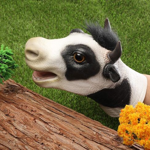 Yolococa Cow Hand Puppet Realistic Latex Soft Animal Toy Storytelling Role Play Party Supplies for Kids in Saudi Arabia