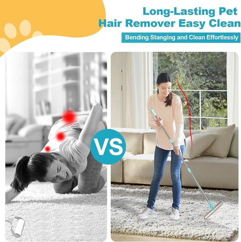 مزيل شعر الحيوانات الأليفة من رانمو بيتس، سجادة Ra-ke بمقبض قابل للتعديل مقاس 52 بوصة ومكشطة معدنية عريضة للغاية مقاس 11.8 بوصة، مزيل شعر الحيوانات الأليفة المتين لإزالة الفراء المضمن من السجاد أو الدرج أو البساط، مزيل شعر الكلاب in Kuwait