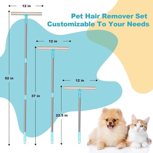 مزيل شعر الحيوانات الأليفة من رانمو بيتس، سجادة Ra-ke بمقبض قابل للتعديل مقاس 52 بوصة ومكشطة معدنية عريضة للغاية مقاس 11.8 بوصة، مزيل شعر الحيوانات الأليفة المتين لإزالة الفراء المضمن من السجاد أو الدرج أو البساط، مزيل شعر الكلاب in Kuwait