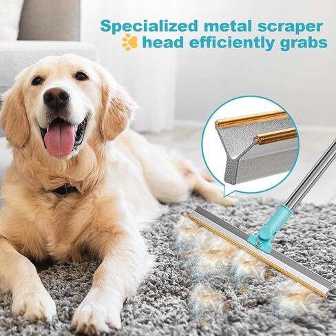مزيل شعر الحيوانات الأليفة من رانمو بيتس، سجادة Ra-ke بمقبض قابل للتعديل مقاس 52 بوصة ومكشطة معدنية عريضة للغاية مقاس 11.8 بوصة، مزيل شعر الحيوانات الأليفة المتين لإزالة الفراء المضمن من السجاد أو الدرج أو البساط، مزيل شعر الكلاب in Kuwait
