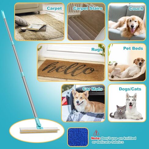 مزيل شعر الحيوانات الأليفة من رانمو بيتس، سجادة Ra-ke بمقبض قابل للتعديل مقاس 52 بوصة ومكشطة معدنية عريضة للغاية مقاس 11.8 بوصة، مزيل شعر الحيوانات الأليفة المتين لإزالة الفراء المضمن من السجاد أو الدرج أو البساط، مزيل شعر الكلاب in Kuwait